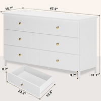 Sikaic Dressers 6 Drawers Dresser with Heavy Sturdy Steel Frame White