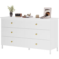 Sikaic Dressers 6 Drawers Dresser with Heavy Sturdy Steel Frame White