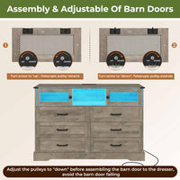 Sikaic Dressers 6 Drawers LED Dresser with Outlets Rustic Oak