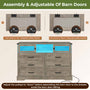 Sikaic Dressers 6 Drawers LED Dresser with Outlets Rustic Oak