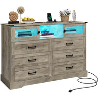Sikaic Dressers 6 Drawers LED Dresser with Outlets Rustic Oak