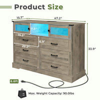 Sikaic Dressers 6 Drawers LED Dresser with Outlets Rustic Oak