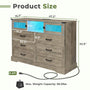 Sikaic Dressers 6 Drawers LED Dresser with Outlets Rustic Oak