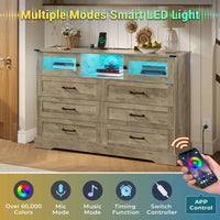 Sikaic Dressers 6 Drawers LED Dresser with Outlets Rustic Oak
