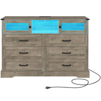 Sikaic Dressers 6 Drawers LED Dresser with Outlets Rustic Oak