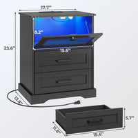 Sikaic Nightstands LED Nightstand with Charging Station 2 Drawers and Open Cubby Black
