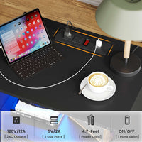 Sikaic Nightstands LED Nightstand with Charging Station 2 Drawers and Open Cubby Black