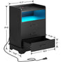 Sikaic Nightstands LED Nightstand with Charging Station 3 Drawers and Open Storage Black