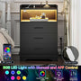 Sikaic Nightstands LED Nightstand with Charging Station 3 Drawers and Open Storage Black