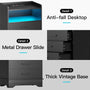 Sikaic Nightstands LED Nightstand with Charging Station 3 Drawers and Open Storage Black