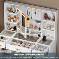 Sikaic Vanities Makeup Vanity Set with Mirror and Lights Charging Station White