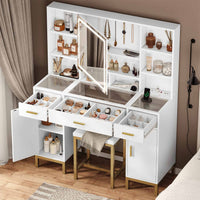 Sikaic Vanities Makeup Vanity Set with Mirror and Lights Charging Station White