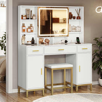 Sikaic Vanities Makeup Vanity Set with Mirror and Lights Charging Station White