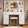 Sikaic Vanities Makeup Vanity Set with Mirror and Lights Charging Station White