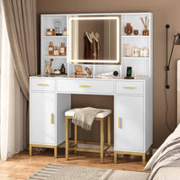 Sikaic Vanities Makeup Vanity Set with Mirror and Lights Charging Station White