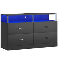 Sikaic Dressers 4 Drawers Dresser with Charging Station Column Design Black