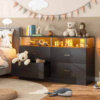 Sikaic Dressers 4 Drawers Dresser with Charging Station Column Design Black