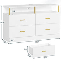 Sikaic Dressers 4 Drawers Dresser with Charging Station Column Design White