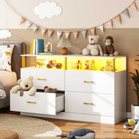 Sikaic Dressers 4 Drawers Dresser with Charging Station Column Design White