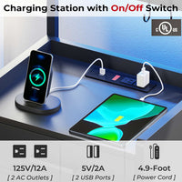 Sikaic Nightstands LED Nightstand with Charging Station Drawers Storage Shelves Black