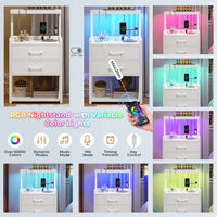 Sikaic Nightstands LED Nightstand with Charging Station Drawers Storage Shelves White