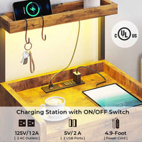 Sikaic Nightstands LED Nightstand with Charging Station Drawers Storage Shelves Brown