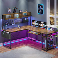 Sikaic Gaming Desk L Shaped Reversible Gaming Desk With Power Outlets Keyboard Tray Rustic Brown