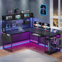 Sikaic Gaming Desk Sikaic L Shaped Reversible Gaming Desk with Power Outlets Keyboard Tray Black