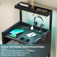 Sikaic Nightstand LED Nightstand with Charging Station & Shelf Black