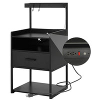 Sikaic Nightstand LED Nightstand with Charging Station & Shelf Black