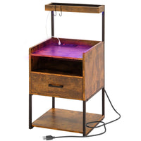 Sikaic Nightstand LED Nightstand with Charging Station & Shelf Brown