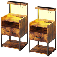 Sikaic Nightstand LED Nightstand with Charging Station & Shelf Brown