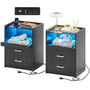 Sikaic Nightstand LED Nightstand with Charging Station Drawers Black