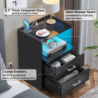 Sikaic Nightstand LED Nightstand with Charging Station Drawers Black