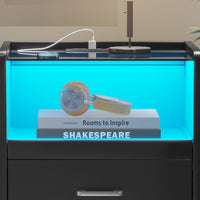 Sikaic Nightstand LED Nightstand with Charging Station Drawers Black