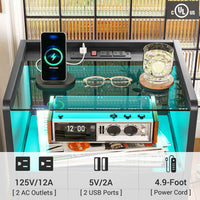 Sikaic Nightstand LED Nightstand with Charging Station Drawers Black