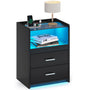 Sikaic Nightstand LED Nightstand with Charging Station Drawers Black
