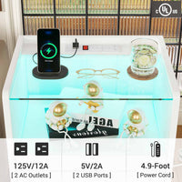 Sikaic Nightstand LED Nightstand with Charging Station Drawers White