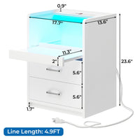 Sikaic Nightstand LED Nightstand with Charging Station Drawers White
