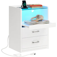 Sikaic Nightstand LED Nightstand with Charging Station Drawers White