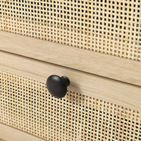 Sikaic Nightstand Rattan LED Nightstand with Charging Station Boho Bedside Table with 2 Drawers Natural