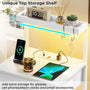 Sikaic Nightstand LED Nightstand with Charging Station 3 Drawers White