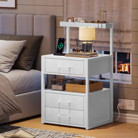 Sikaic Nightstand LED Nightstand with Charging Station 3 Drawers White
