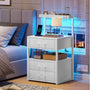 Sikaic Nightstand LED Nightstand with Charging Station 3 Drawers White