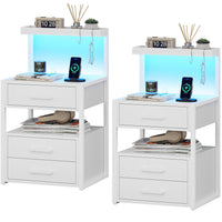 Sikaic Nightstand LED Nightstand with Charging Station 3 Drawers White
