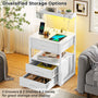 Sikaic Nightstand LED Nightstand with Charging Station 3 Drawers White