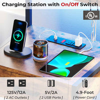 Sikaic Nightstand LED Nightstand with Charging Station 3 Drawers Brown