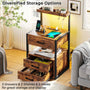 Sikaic Nightstand LED Nightstand with Charging Station 3 Drawers Brown