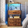Sikaic Nightstand LED Nightstand with Charging Station 3 Drawers Brown