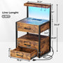 Sikaic Nightstand LED Nightstand with Charging Station 3 Drawers Brown
